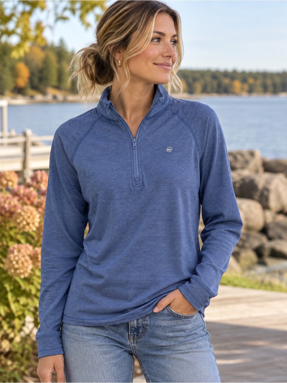 Vineyard Vines Sankaty Performance 1/4 Zip Pullover Blue Stripe XL